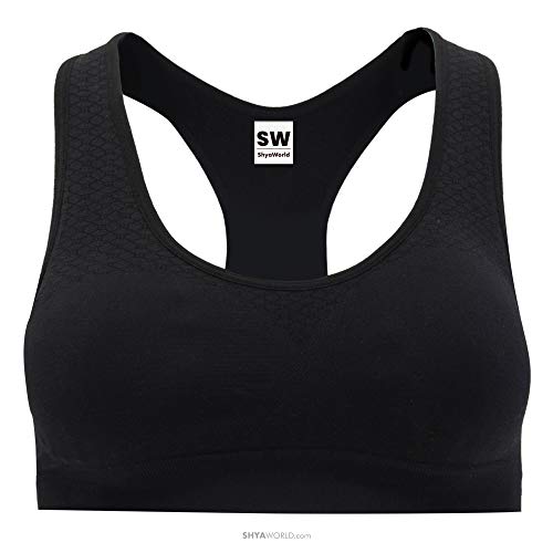 ShyaWorld Sujetador Deportivo Mujer. Suave,con Refuerzo y sin Costuras. Top con Tejido técnico (Negro, S) ShyaWorld Sujetador Deportivo Mujer. Suave,con Refuerzo y sin Costuras. Top con Tejido técnico (Negro, S)