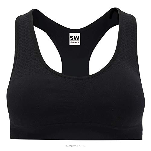 ShyaWorld Sujetador Deportivo Mujer. Suave,con Refuerzo y sin Costuras. Top con Tejido técnico (Negro, S)