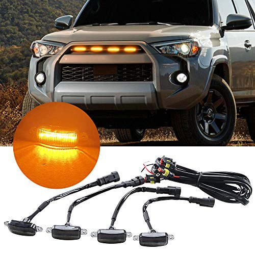 Sidaqi 4LED 12W Ámbar Luces de advertencia de la parrilla delantera del coche DRL Lámpara de la cubierta del parachoques delantero Apto para SUV Ford F-150 Raptor 2014-2020 impermeable