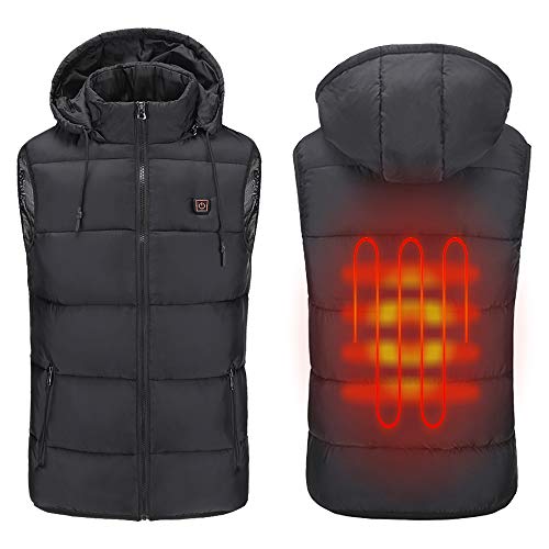 Sidiou Group Chaleco eléctrico USB con calefacción Calentamiento de Ropa Abajo Chaqueta con Capucha Chaleco Chaleco de Chaleco para Hombres Mujeres (no Incluye energía móvil) (Black, L)