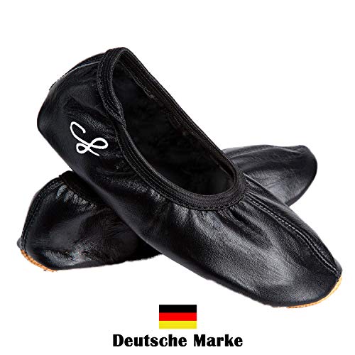 Siegertreppchen® Zapatillas deportivas de piel (talla 26-40), color negro, zapatillas de gimnasia para niños y adultos, zapatillas de ballet transpirables y antideslizantes, color Negro, talla 37 EU