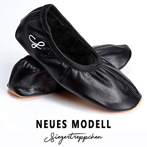 Siegertreppchen® Zapatillas deportivas de piel (talla 26-40), color negro, zapatillas de gimnasia para niños y adultos, zapatillas de ballet transpirables y antideslizantes, color Negro, talla 37 EU Siegertreppchen® Zapatillas deportivas de piel (talla 26-40), color negro, zapatillas de gimnasia para niños y adultos, zapatillas de ballet transpirables y antideslizantes, color Negro, talla 37 EU