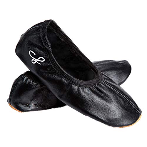 Siegertreppchen® Zapatillas deportivas de piel (talla 26-40), color negro, zapatillas de gimnasia para niños y adultos, zapatillas de ballet transpirables y antideslizantes, color Negro, talla 37 EU
