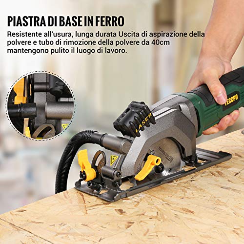 Sierra Circular, TECCPO 480W Mini Sierra Circular, Velocidad 3500RPM, Con Luz Láser, Motor de Cobre Puro, 115mm Diámetro de Hoja de Sierra, Cortar Madera, Ángulo Ajustable a 45 °- TAMS24P Sierra Circular, TECCPO 480W Mini Sierra Circular, Velocidad 3500RPM, Con Luz Láser, Motor de Cobre Puro, 115mm Diámetro de Hoja de Sierra, Cortar Madera, Ángulo Ajustable a 45 °- TAMS24P