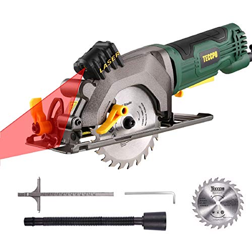 Sierra Circular, TECCPO 480W Mini Sierra Circular, Velocidad 3500RPM, Con Luz Láser, Motor de Cobre Puro, 115mm Diámetro de Hoja de Sierra, Cortar Madera, Ángulo Ajustable a 45 °- TAMS24P Sierra Circular, TECCPO 480W Mini Sierra Circular, Velocidad 3500RPM, Con Luz Láser, Motor de Cobre Puro, 115mm Diámetro de Hoja de Sierra, Cortar Madera, Ángulo Ajustable a 45 °- TAMS24P