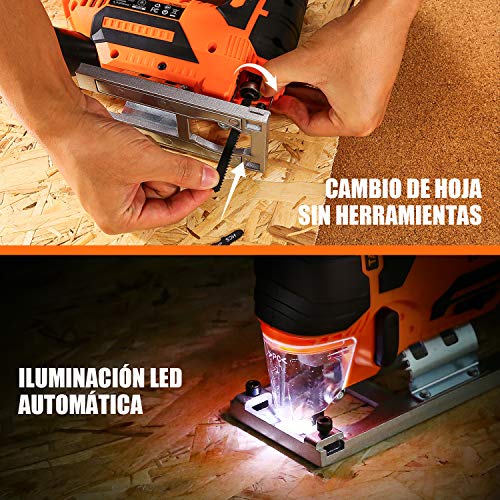Sierra de Calar con Batería, TACKLIFE 18V Sierra de Calar Bateria, 0~2700SPM, 6 Cuchillas, Corte para Madera y Metal, Corte en Bisel 45 °, La Placa Base, Luz LED, 2.0Ah Batería, Cargador - DJS20A Sierra de Calar con Batería, TACKLIFE 18V Sierra de Calar Bateria, 0~2700SPM, 6 Cuchillas, Corte para Madera y Metal, Corte en Bisel 45 °, La Placa Base, Luz LED, 2.0Ah Batería, Cargador - DJS20A