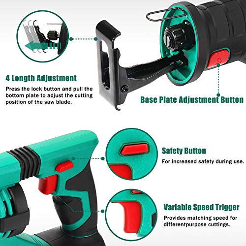 Sierra Sable Inalámbrica, Sierra de Sable HYCHIKA 18V, Sierra Alternativa de Batería, 2 Baterías 2.0Ah, Velocidad Variable de 0-2800 RPM, 4 Hojas de Sierra, Luz LED, Ideal para Cortar Madera y Metal Sierra Sable Inalámbrica, Sierra de Sable HYCHIKA 18V, Sierra Alternativa de Batería, 2 Baterías 2.0Ah, Velocidad Variable de 0-2800 RPM, 4 Hojas de Sierra, Luz LED, Ideal para Cortar Madera y Metal