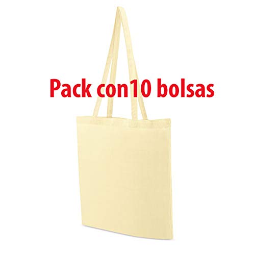 Siglo XXI 10 x Bolsa de algodón Natural con Asas largas 115 grs. Regalo en Cada Pack.