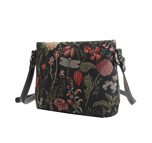 Signare Tapiz mochila bandolera mujer bolsos pequeños mujer con diseño de flores y criaturas de jardín (Morning Garden Black)