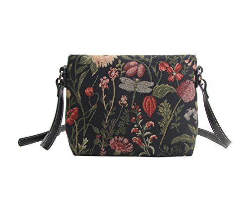 Signare Tapiz mochila bandolera mujer bolsos pequeños mujer con diseño de flores y criaturas de jardín (Morning Garden Black)