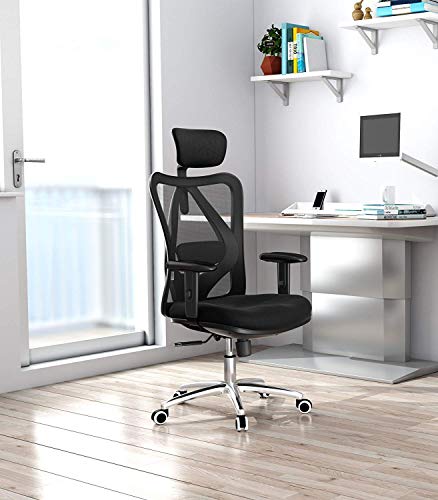 SIHOO Silla Ergonómica de Oficina, Silla de Escritorio con Soporte Lumbar Ajustables, Reposacabezas y Apoyabrazos, Malla Giratoria, Mecanismo de Inclinación, Carga máxima de 150 kg/ 330LB