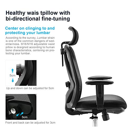 SIHOO Silla Ergonómica de Oficina, Silla de Escritorio con Soporte Lumbar Ajustables, Reposacabezas y Apoyabrazos, Malla Giratoria, Mecanismo de Inclinación, Carga máxima de 150 kg/ 330LB SIHOO Silla Ergonómica de Oficina, Silla de Escritorio con Soporte Lumbar Ajustables, Reposacabezas y Apoyabrazos, Malla Giratoria, Mecanismo de Inclinación, Carga máxima de 150 kg/ 330LB