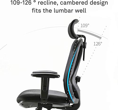 SIHOO Silla Ergonómica de Oficina, Silla de Escritorio con Soporte Lumbar Ajustables, Rollerblade Ruedas, Reposacabezas y Apoyabrazos, Malla Giratoria, Mecanismo de Inclinación, Carga máxima de 150