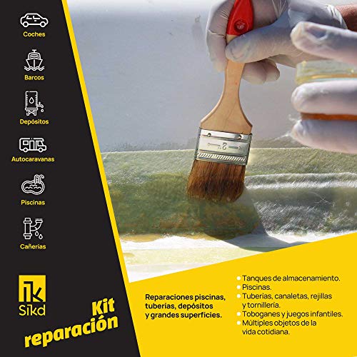 Sikd - Kit reparación Fibra de Vidrio y Resina de poliéster para embarcaciones, Piscinas, depósitos, caravanas, tuberías, carrocerías Coches, Motos, esculturas, moldes Sikd - Kit reparación Fibra de Vidrio y Resina de poliéster para embarcaciones, Piscinas, depósitos, caravanas, tuberías, carrocerías Coches, Motos, esculturas, moldes