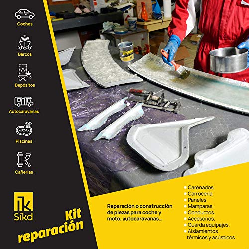 Sikd - Kit reparación Fibra de Vidrio y Resina de poliéster para embarcaciones, Piscinas, depósitos, caravanas, tuberías, carrocerías Coches, Motos, esculturas, moldes Sikd - Kit reparación Fibra de Vidrio y Resina de poliéster para embarcaciones, Piscinas, depósitos, caravanas, tuberías, carrocerías Coches, Motos, esculturas, moldes