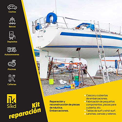 Sikd - Kit reparación Fibra de Vidrio y Resina de poliéster para embarcaciones, Piscinas, depósitos, caravanas, tuberías, carrocerías Coches, Motos, esculturas, moldes Sikd - Kit reparación Fibra de Vidrio y Resina de poliéster para embarcaciones, Piscinas, depósitos, caravanas, tuberías, carrocerías Coches, Motos, esculturas, moldes
