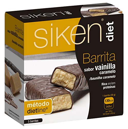 Siken Diet - Barrita de vainilla-caramelo de 36 g. Estuche de 5 unidades, 130 Kcal/barrita