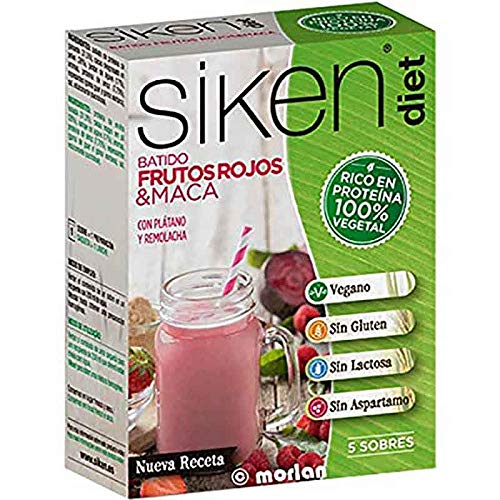 SIKENDiet Proteína Vegetal - Batido de Frutos Rojos & Maca. 5 sobres de 20 g. 72 Kcal/sobre.