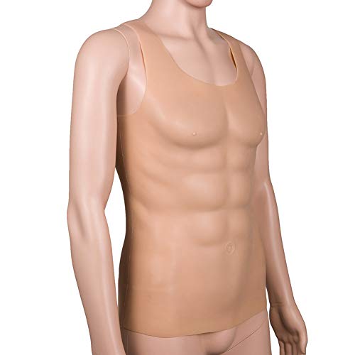 Silicona Falso Pecho Músculo Pecho Abdominal Medio Cuerpo Cuello Redondo Chaleco Muscular Falso Usable, para Accesorios De Maquillaje Cosplay, 4 Colores De Piel,Skincolor,3000g