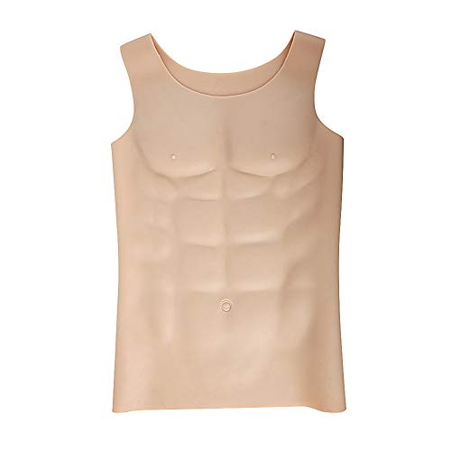 Silicona Falso Pecho Músculo Pecho Abdominal Medio Cuerpo Cuello Redondo Chaleco Muscular Falso Usable, para Accesorios De Maquillaje Cosplay, 4 Colores De Piel,Skincolor,3000g