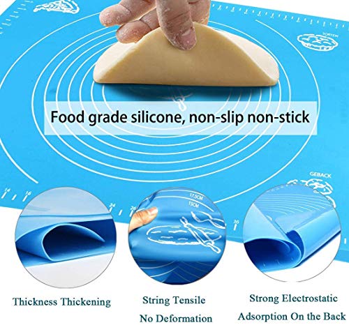 Silicone Baking Mat con medidas para Rolling de masa, 50x40cm 100% Food Grade Silicone Non Stick Non Slip Large Pasta Sheet Estera colorida para hacer pizza, tarta, lasaña y otras recetas y postres