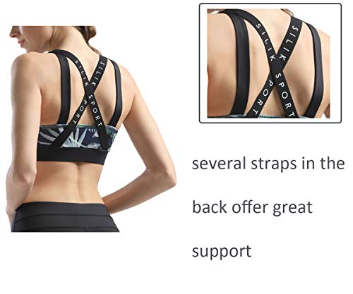 SILIK Para Mujer Sujetador Deportivo Extraíble Acolchado Respaldo Apoyo Racerback Correr Entrenamiento Tops Chaleco Elástico Ajustable Correa Sujetador Wirefree (S, Noche Azul)