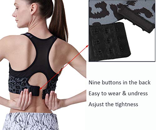 SILIK Sujetadores Deportivos para Correr para Mujer Sujetadores de Entrenamiento de Yoga de Alto Impacto para Mujer con Hebilla Leopardo L