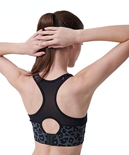 SILIK Sujetadores Deportivos para Correr para Mujer Sujetadores de Entrenamiento de Yoga de Alto Impacto para Mujer con Hebilla Leopardo L