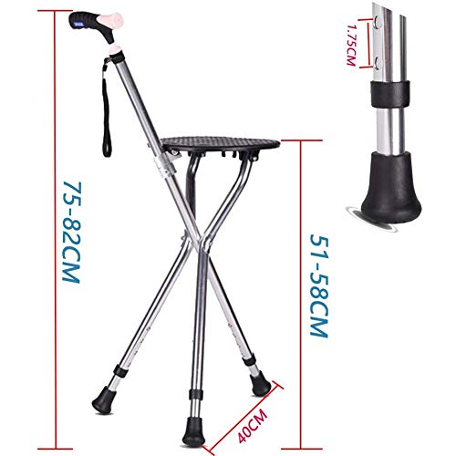 Silla de bastón, Asiento de bastón Taburete Plegable Ultraligero en Altura Ajustable 82-93 cm Fortalecer el Asiento de bastón Peso Neto: 0,9 kg Peso máximo del Usuario 200 kg para