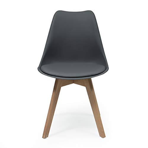 Silla de Comedor de diseño nórdico Day, Patas Madera de Haya y Carcasa Polipropileno (Gris)