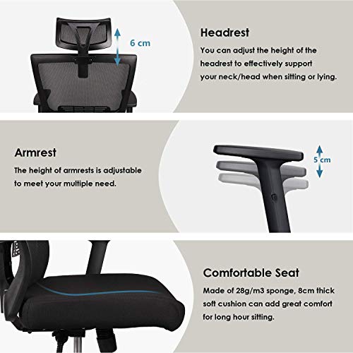 Silla de oficina Silla Ergonómica, Silla de Escritorio Con Reposacabezas y Apoyabrazos ajustables, cómodo y fiable, Carga máx. 100kg/265lb Silla de oficina Silla Ergonómica, Silla de Escritorio Con Reposacabezas y Apoyabrazos ajustables, cómodo y fiable, Carga máx. 100kg/265lb