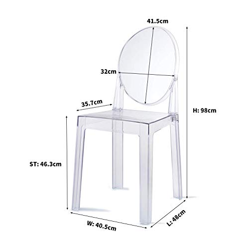 Silla Ghost 4PCS Sillas de comedor Silla de tocador de maquillaje transparente, Silla auxiliar de comedor Ghost Style, Silla moderna - Desmontable y apilable (transparente, 4 piezas)