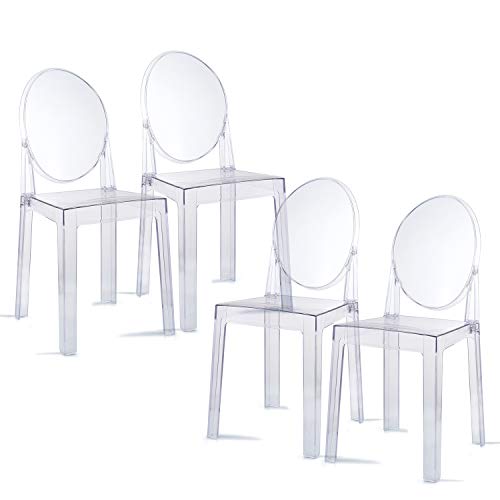 Silla Ghost 4PCS Sillas de comedor Silla de tocador de maquillaje transparente, Silla auxiliar de comedor Ghost Style, Silla moderna - Desmontable y apilable (transparente, 4 piezas)