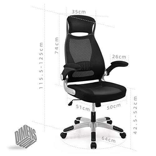 Silla giratoria de Oficina Silla de Escritorio ergonómica Silla de Malla para computadora con reposabrazos Plegables Altura Ajustable, Negro