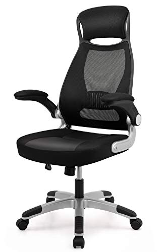 Silla giratoria de Oficina Silla de Escritorio ergonómica Silla de Malla para computadora con reposabrazos Plegables Altura Ajustable, Negro