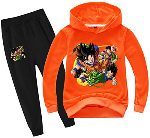 Silver Basic Niños Dragon Ball Sudadera con Capucha y Pantalones Chándal Anime Japonés Son Goku Sudadera y Pantalones Conjunto Goku Ropa Cosplay 170,Naranja-4