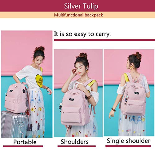 Silver Tulip Mochila para portátil Universidad Hombros Niños Escuela Bolsas de Libros Mochila para niñas (Rosa, Medio con Puerto USB)