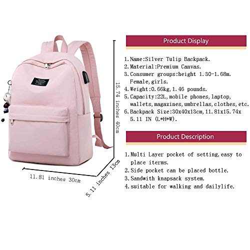 Silver Tulip Mochila para portátil Universidad Hombros Niños Escuela Bolsas de Libros Mochila para niñas (Rosa, Medio con Puerto USB)