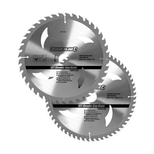 Silverline 991704 - Discos de TCT para sierra circular 40 y 60 dientes, 2 pzas (250 x 30 - anillos de 25, 20 y 16 mm)