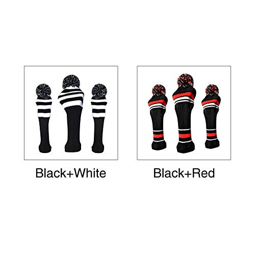 Silverline - Fundas para Cabeza de Palo de Golf (3 Unidades, para Driver, Fairway Wood, Hybrid Head Cover Headcover), Negro + Rojo, Tamaño Libre