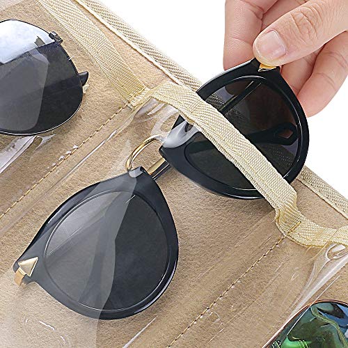 SIMBOOM Organizador de Gafas de Sol Montado En La Pared, 16 Ranura A Prueba de Polvo Gafas de Sol Organizador de Fieltro Bolsa Colgante Gafas de Sol con Gancho y Cuerda, A Prueba de Polvo-Beige