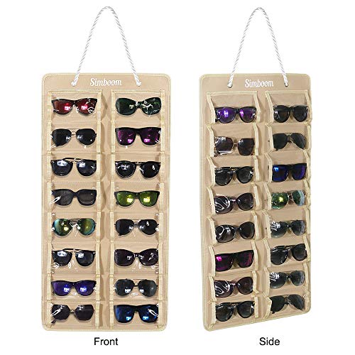 SIMBOOM Organizador de Gafas de Sol Montado En La Pared, 16 Ranura A Prueba de Polvo Gafas de Sol Organizador de Fieltro Bolsa Colgante Gafas de Sol con Gancho y Cuerda, A Prueba de Polvo-Beige