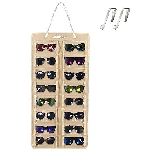 SIMBOOM Organizador de Gafas de Sol Montado En La Pared, 16 Ranura A Prueba de Polvo Gafas de Sol Organizador de Fieltro Bolsa Colgante Gafas de Sol con Gancho y Cuerda, A Prueba de Polvo-Beige