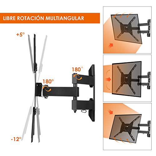 SIMBR Soporte de Pared para Televisores de 17"- 55" LED/LCD/Plasma/Curvada TV Extensible Inclinable y Giratorio Carga Máx. 35 kg VESA Máx. 400x400mm Negro