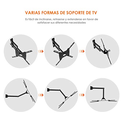 SIMBR Soporte de Pared para Televisores de 17"- 55" LED/LCD/Plasma/Curvada TV Extensible Inclinable y Giratorio Carga Máx. 35 kg VESA Máx. 400x400mm Negro