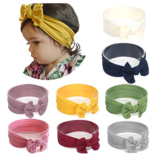 Simoda Joyfeel's Store Cintas para el pelo de Nylon para bebés Turbante Knotted Girls Hairband Super suave y elástica Wrap para recién nacidos Toddle para niños (Pack of 8#1)