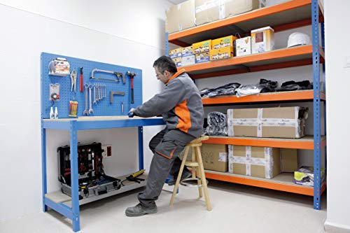 Simonrack 448100045159062 Banco de trabajo (1440 x 900 x 600 mm, 2 estantes y 1 panel perforado, 400 kg-250 kg) color azul/madera, 900 mm Simonrack 448100045159062 Banco de trabajo (1440 x 900 x 600 mm, 2 estantes y 1 panel perforado, 400 kg-250 kg) color azul/madera, 900 mm