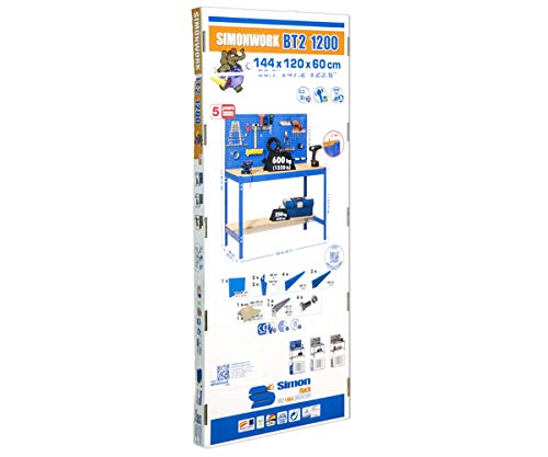 Simonrack 448100045159062 Banco de trabajo (1440 x 900 x 600 mm, 2 estantes y 1 panel perforado, 400 kg-250 kg) color azul/madera, 900 mm Simonrack 448100045159062 Banco de trabajo (1440 x 900 x 600 mm, 2 estantes y 1 panel perforado, 400 kg-250 kg) color azul/madera, 900 mm