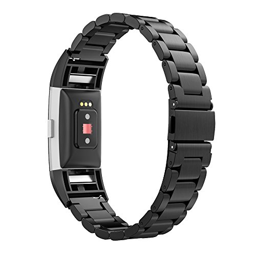 Simpeak Correa Compatible con Fitbit Charge 2 (5.5-8.1 Pulgadas), Correa de Acero Inoxidable Reemplazo Wristband Pulseras de Repuesto Bandas Compatible con Fitbit Charge 2 Fitness,Negro