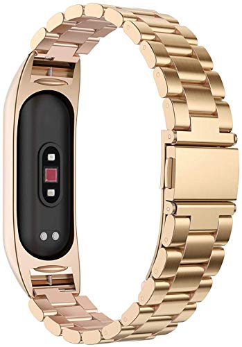 Simpeak Correa Compatible con Xiaomi Mi Band 4 (5.5-8.1 Pulgadas), Pulseras de Acero Inoxidable Wristband Repuesto Bandas Compatible con Xiaomi Mi Band 4 Fitness con Cerradura-Rosa Brillante